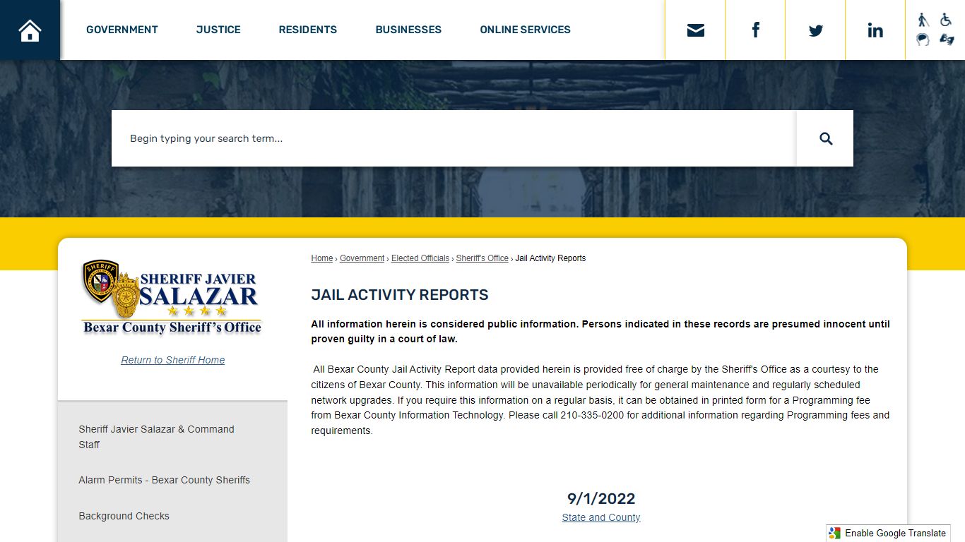 Jail Activity Reports | Bexar County, TX - Official Website